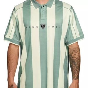 Nike Men's Sage Green and Cream Striped Polo